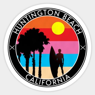 HUNTINGTON BEACH CALIFORNIA SURFING SURFER PALM TREES OCEAN VACATION Sticker